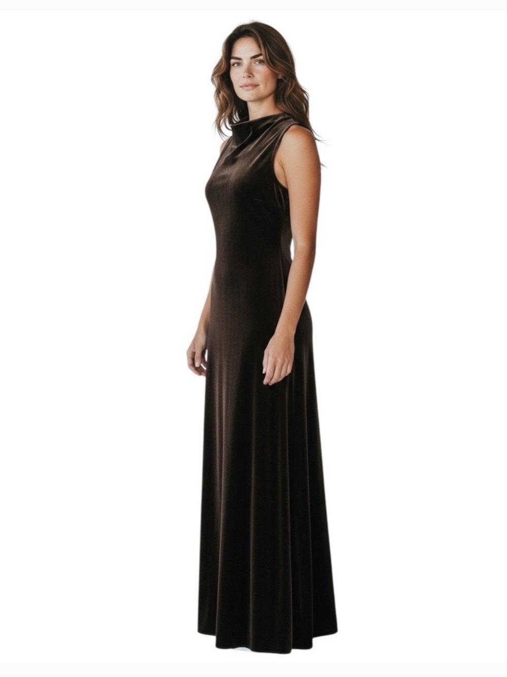 Ann Taylor Sleeveless Velvet Maxi Dress in Dark Brown
